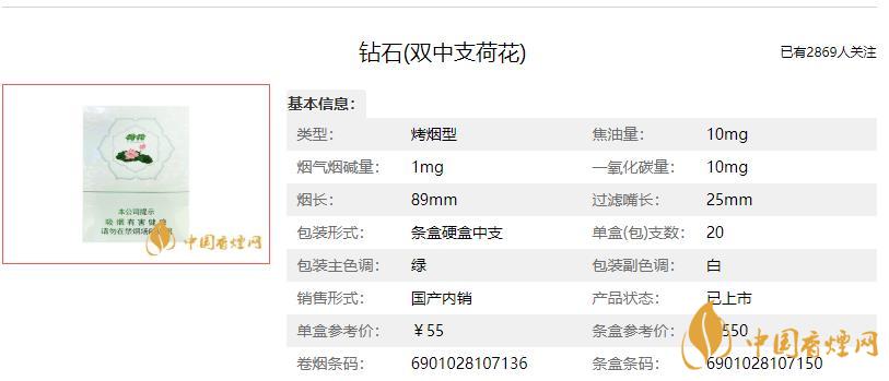 鉆石雙中支荷花多少錢一包 鉆石雙中支荷花香煙多少一包