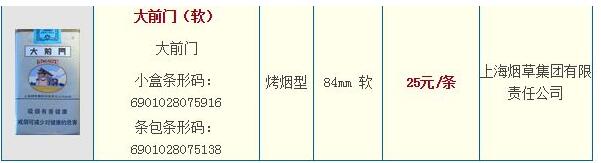 大前門(軟硬)香煙多少錢一盒 上海大前門香煙價格表